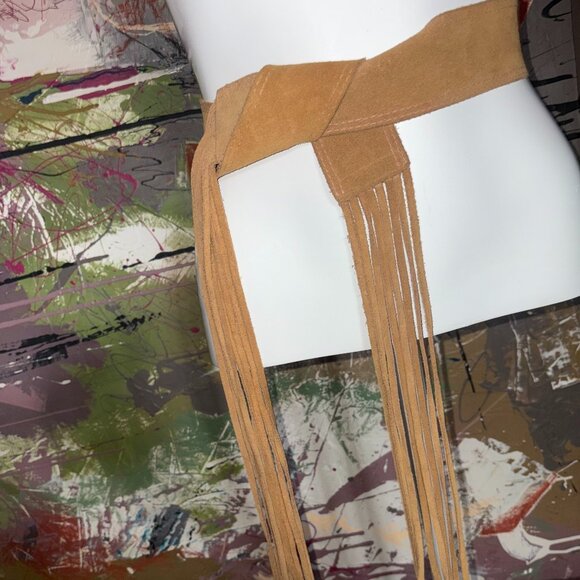 Vintage Carmel Genuine Suede Fringe Belt - Picture 2 of 3